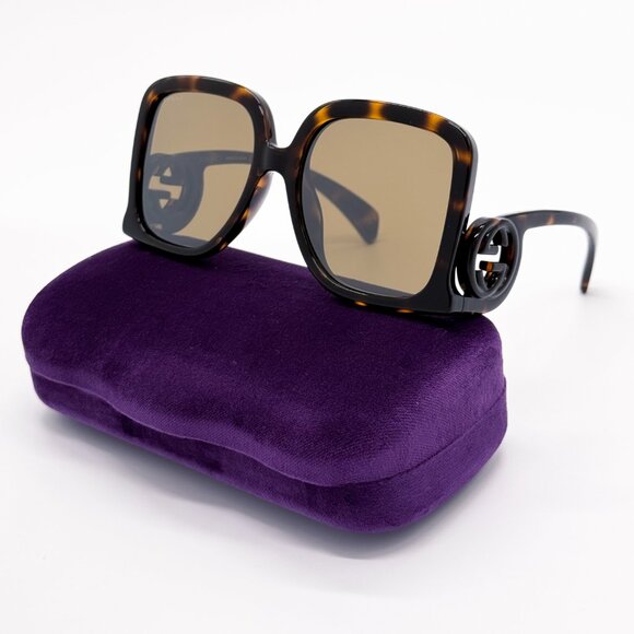 NEW GUCCI GG1326S 007 OVERSIZED DARK HAVANA BROWN MIRROR WOMEN SUNGLASSES - Picture 2 of 13